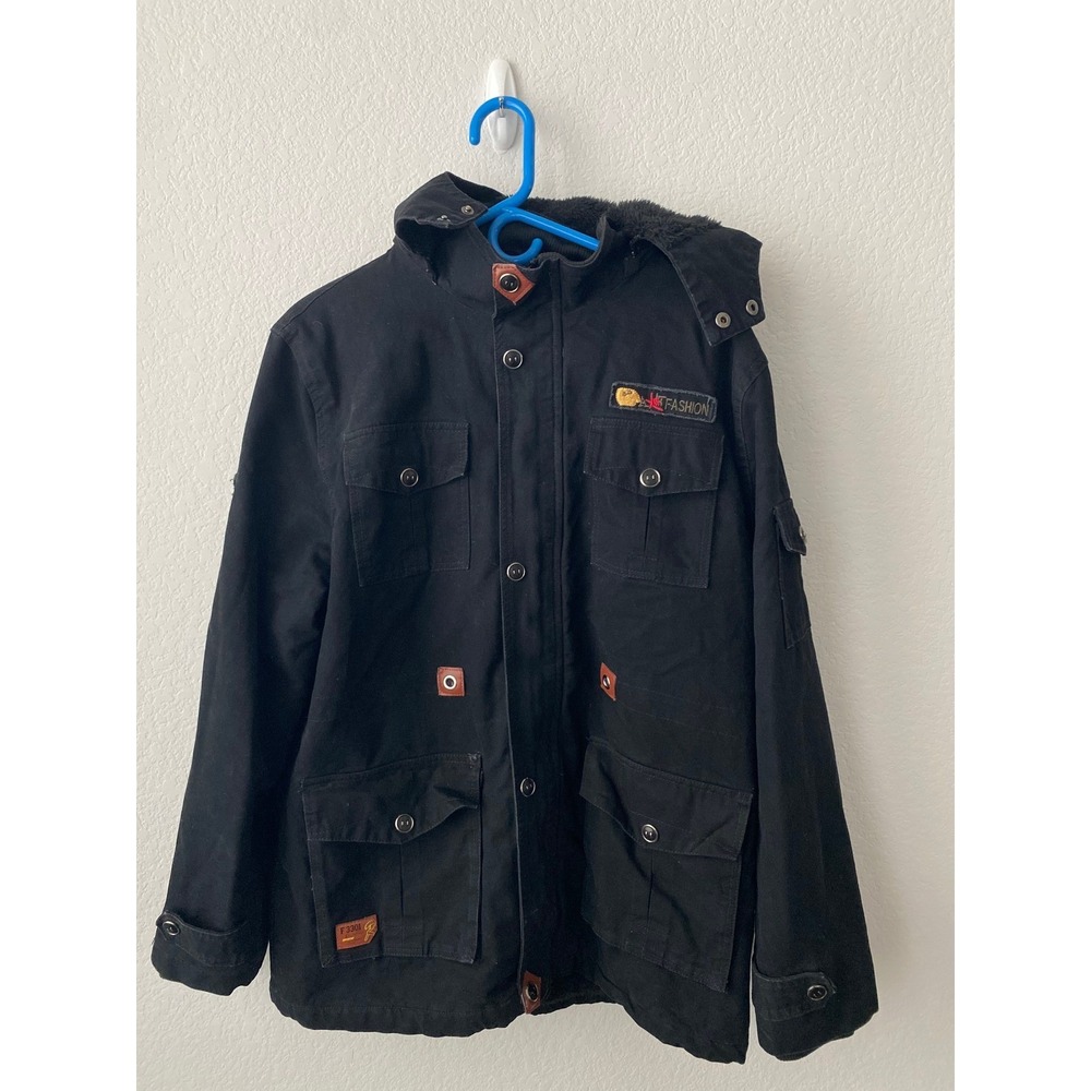 Now's Fashion Mens Utility Field Jacket GORPCORE Canvas Parka Size M Black